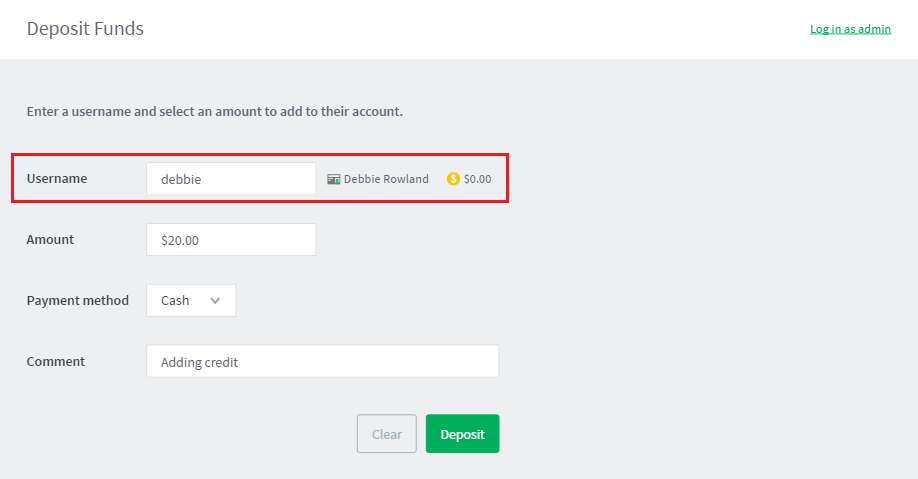 Web Cashier Deposit example
